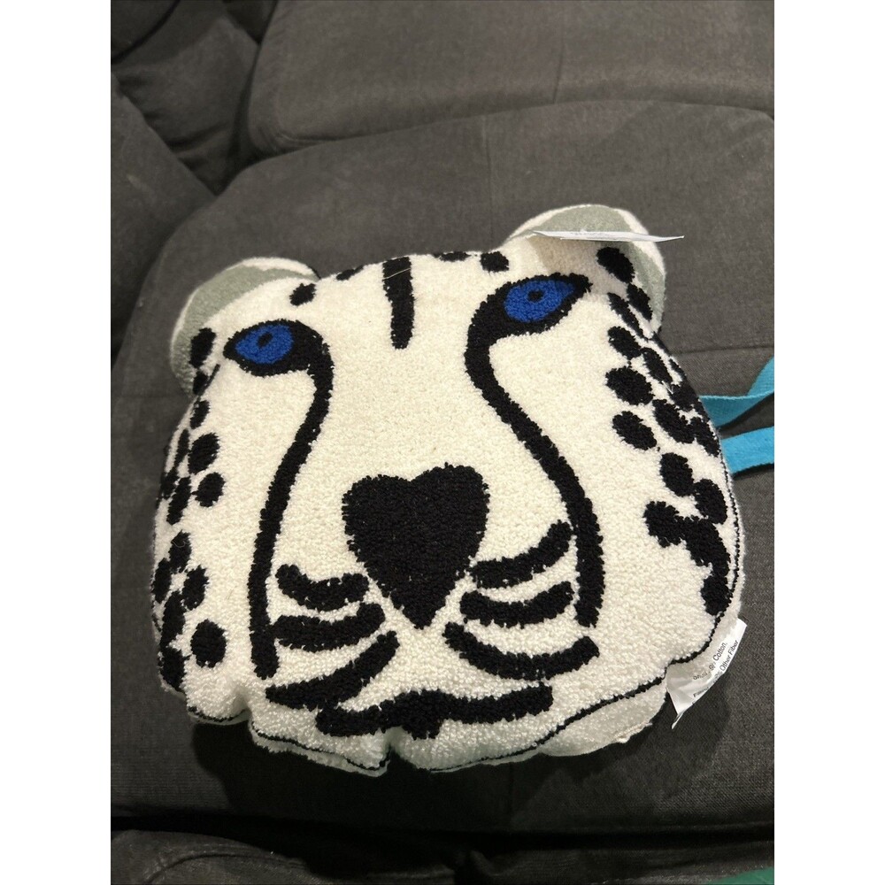 Leopard Tiger Plush Throw Pillow 13" Blue Eyes